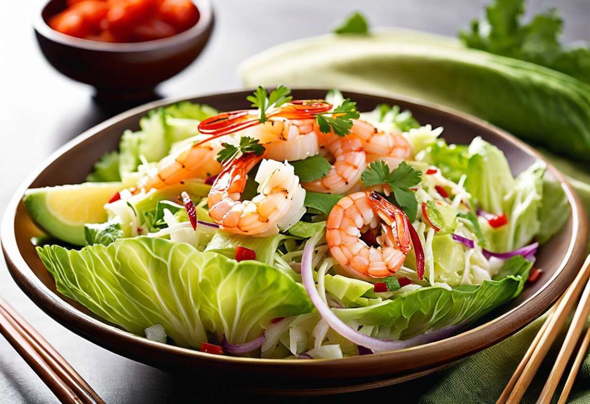 Salade de chou chinois aux crevettes et à l’avocat : une recette fraîche et savoureuse
