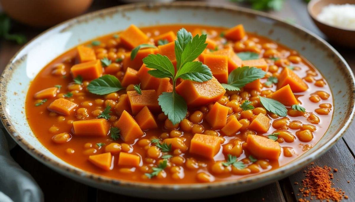 Un dahl de lentilles corail et patate douce réconfortant à découvrir