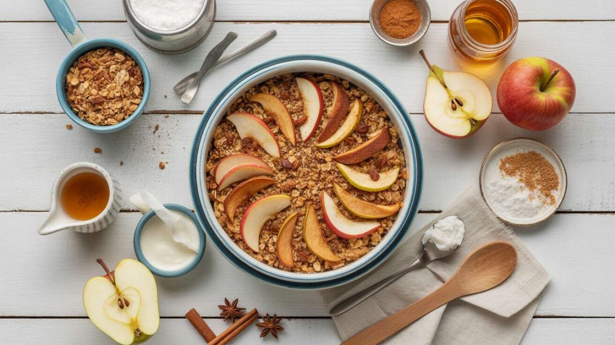 Un dessert léger et croustillant : gratin de pommes et poires aux granola