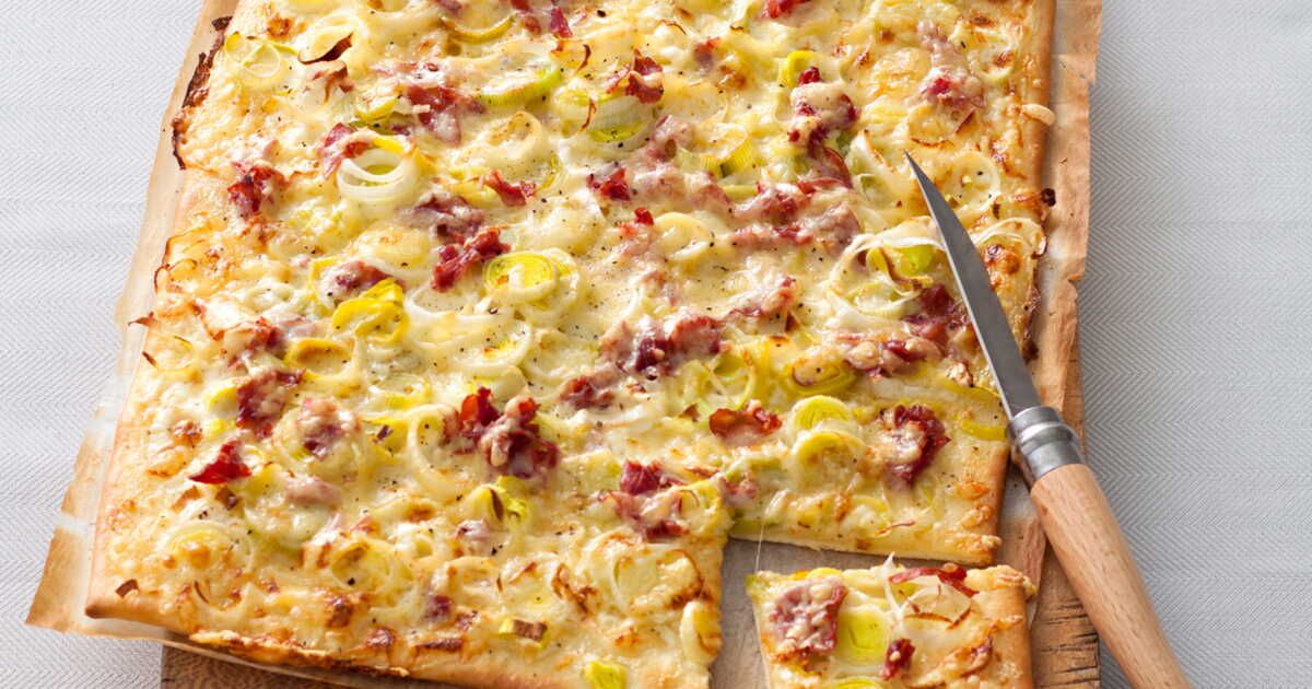 Flammekueche revisité : poireaux, coppa et emmental