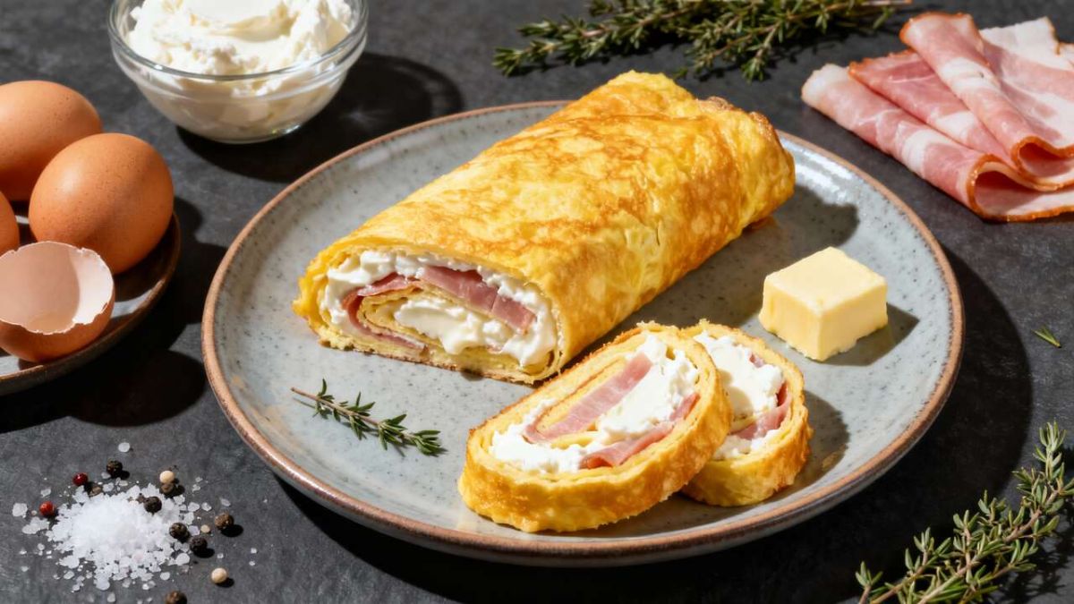 Recette d’omelette roulée au fromage frais et jambon