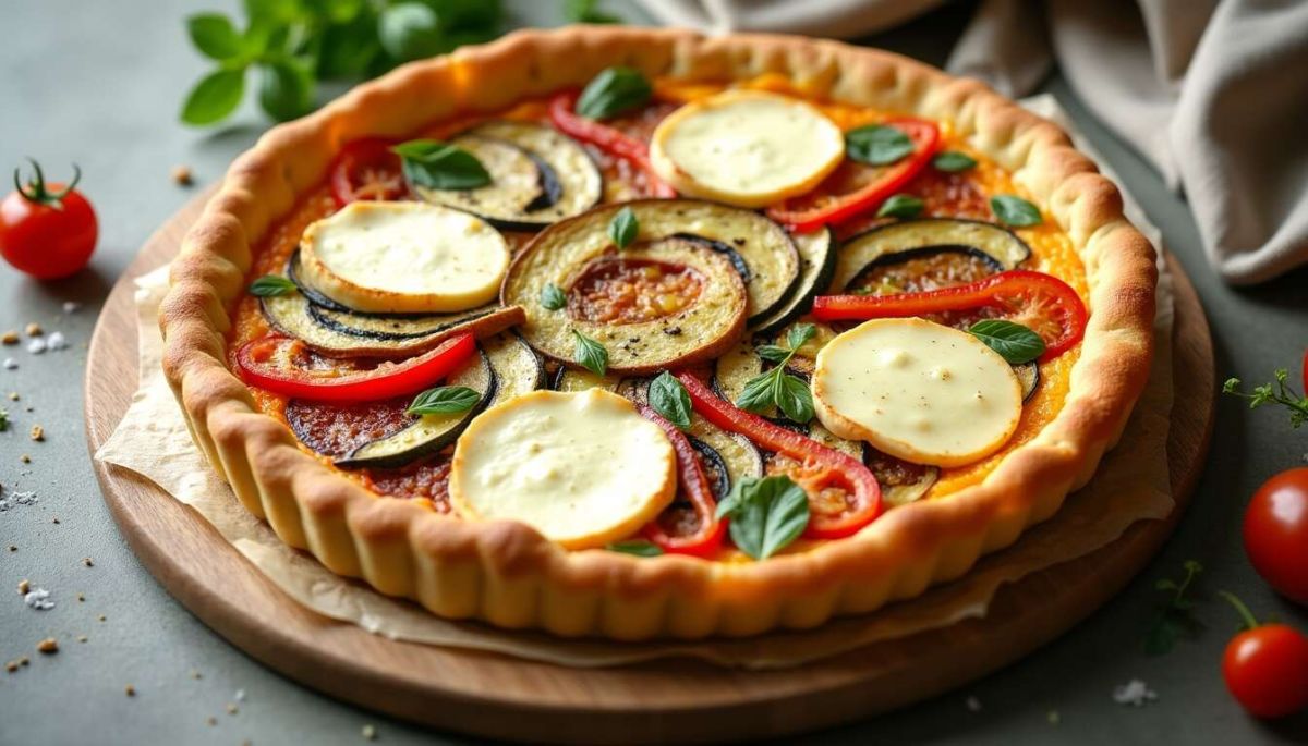 Savourez une quiche légère à la mozzarella et ratatouille pour une touche de fraîcheur