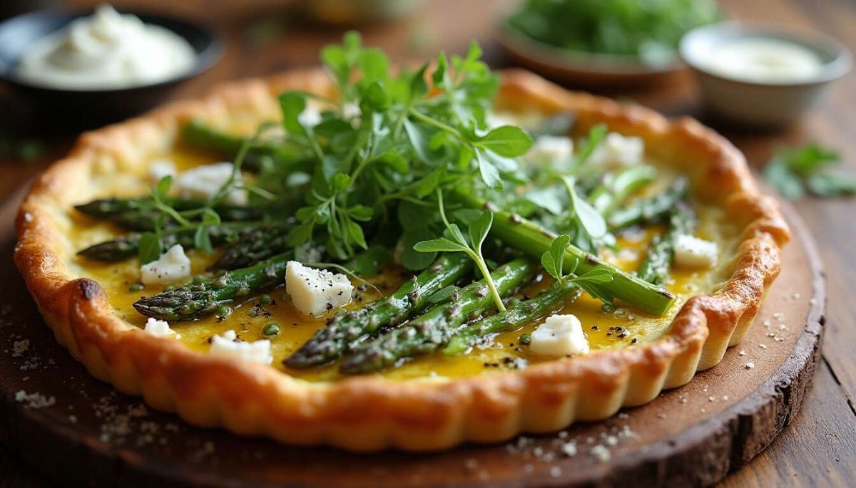 La tarte aux asperges vertes, roquette et bleu : un délice printanier à savourer