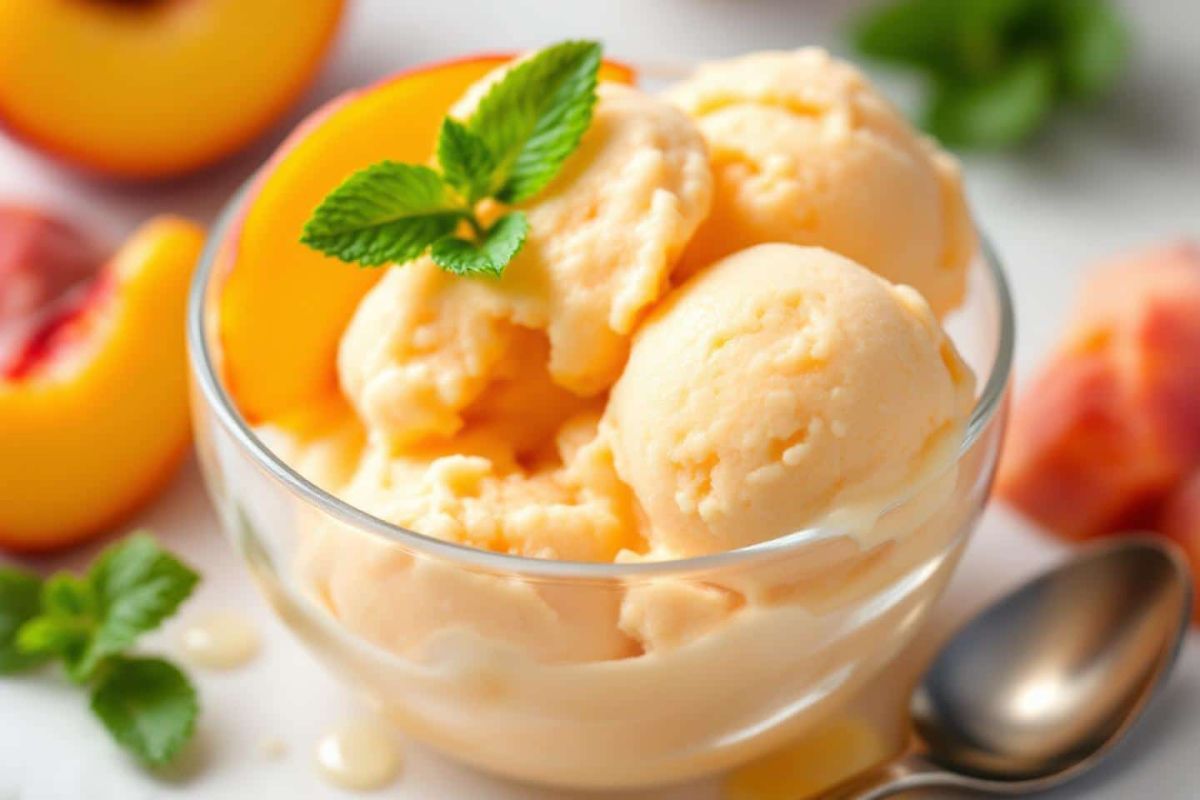 un sorbet pêche et yaourt à la fourchette en 5 minutes